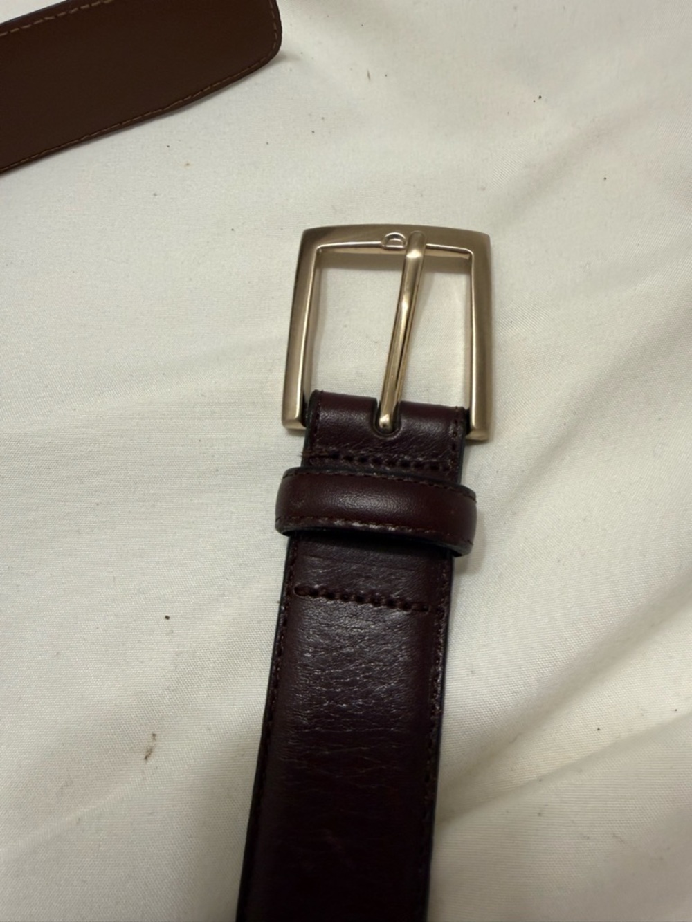 Men's Brown Leather Belt with Polished Gold Buckle Size M Men’s Warehouse